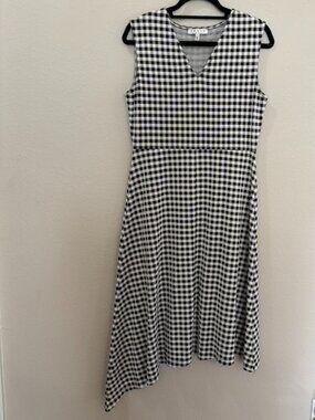 Chaus New York Black White Gingham Asymmetrical Midi Dress Size Medium